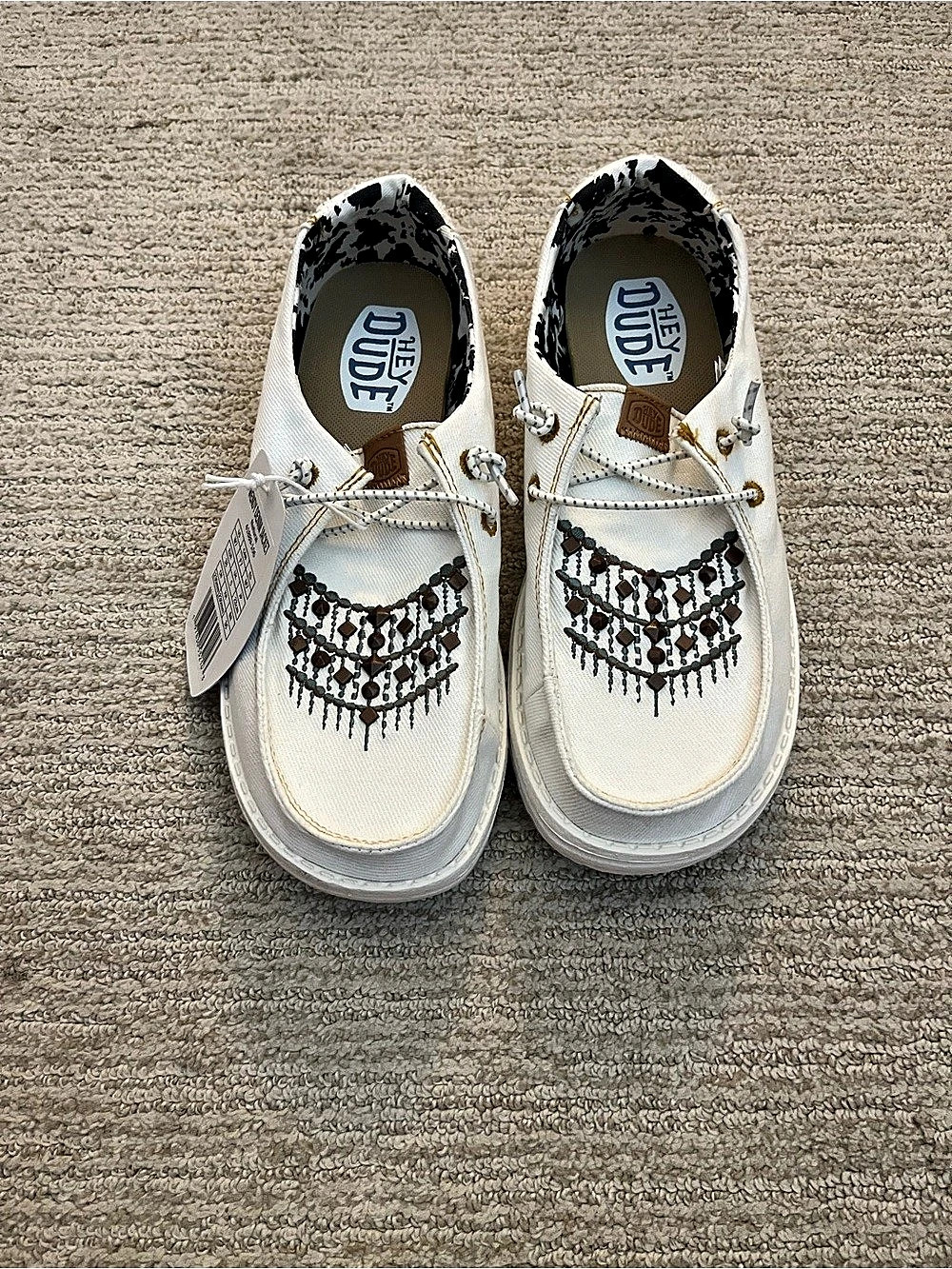Hey Dude Wendy Funk Boho Sneakers White & Black US 7